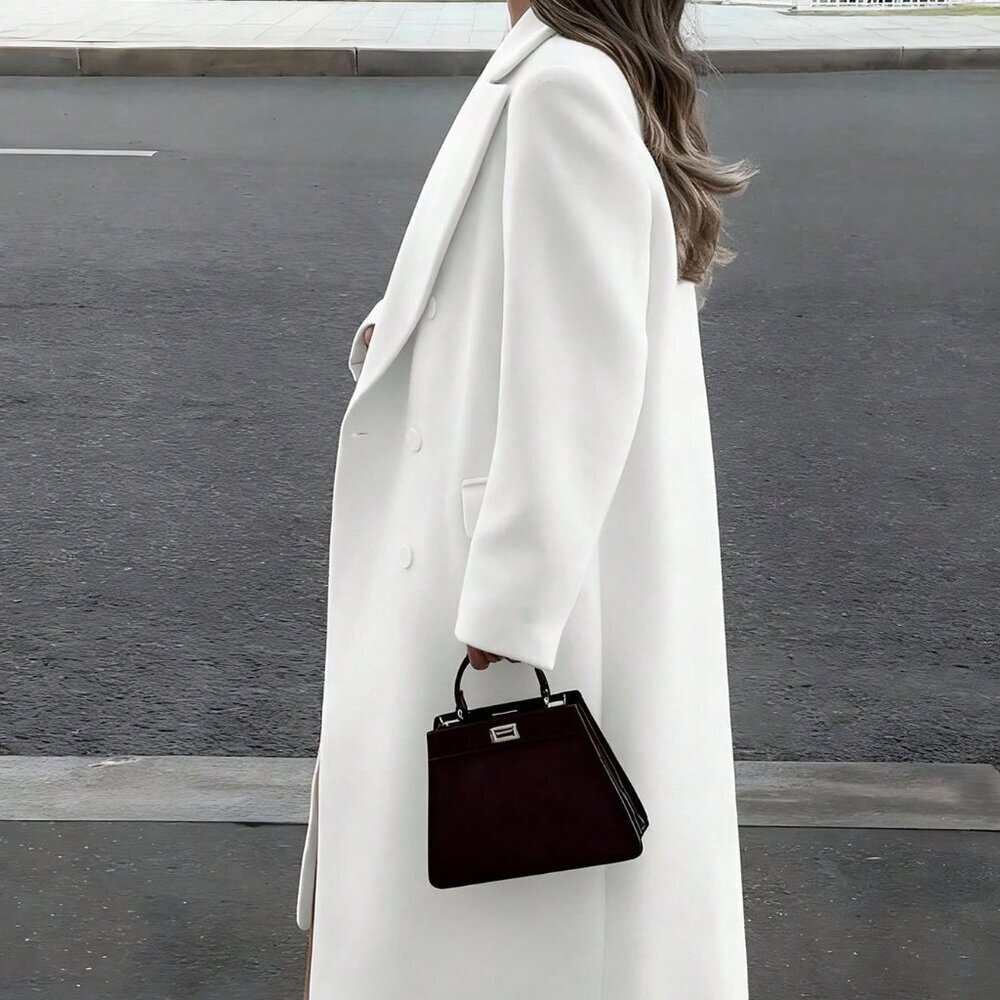 White Casual Women's Minimalist High-End Long Loose Fit Overcoat - Picture 5 of 10